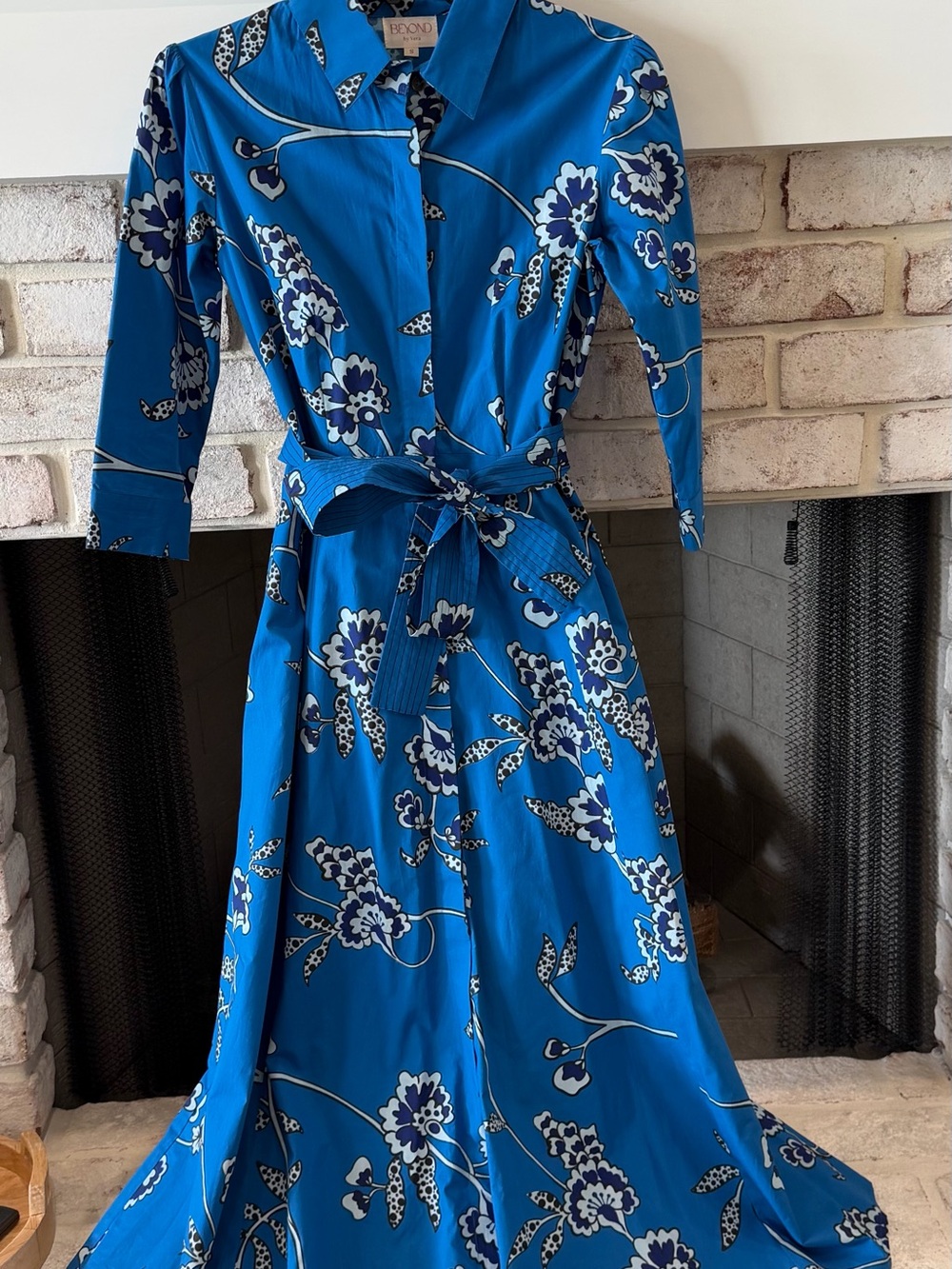BeYond Royal Blue Floral Tie-Waist Maxi Dress